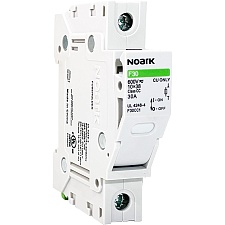 The Noark F30CC1 is a 1-pole Class CC fuse holder rated for 30A and 600Vac/Vdc.