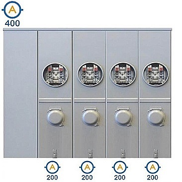 Hydel 4 Gang Meter Socket 400A Main Breakers Extra