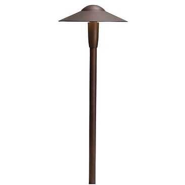 Kichler 15810AZT30R 8-inch dome LED path light in architectural bronze, delivering 3000K warm whi...