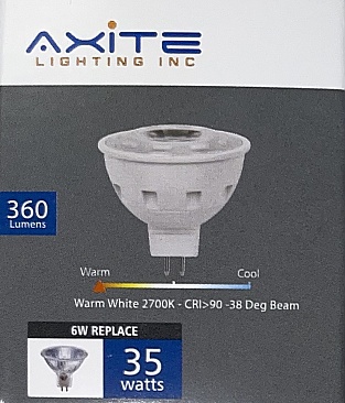 AXITE MR16 6W LED BULB ENCLOSED FIXTURE RATED 27K