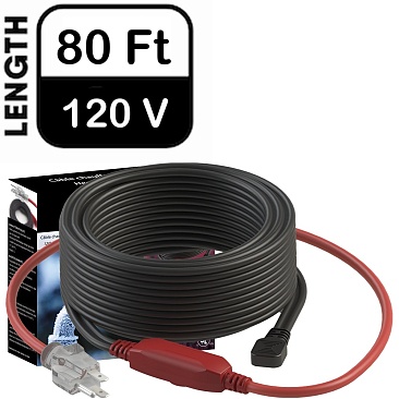 contractor-grade 80-foot, 120V plug-in pipe heating cable for pipes in Canadian homes