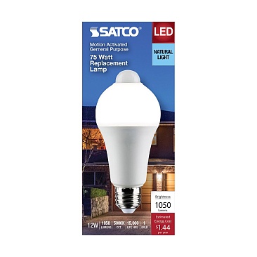 SATCO S11446 12W 120V 5000K A19 Non-Dimmable LED Lamp with PIR Sensor