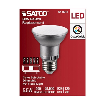 SATCO S11581 5.5W 120V 5CCT PAR20 Dimmable LED Lamp