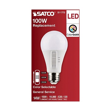 SATCO S11773 14W 120V 3CCT A19 Non-Dimmable LED Lamp