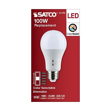 SATCO S11793 14W 120V 5CCT A19 Dimmable LED Lamp