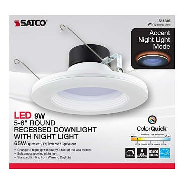 SATCO S11846 5 inch/6 inch Integrated LED Recessed Downlight with Night Light Feature White