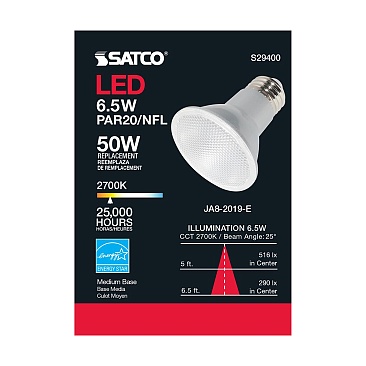 SATCO S29400 6.5W 120V 2700K PAR20 Dimmable LED Lamp