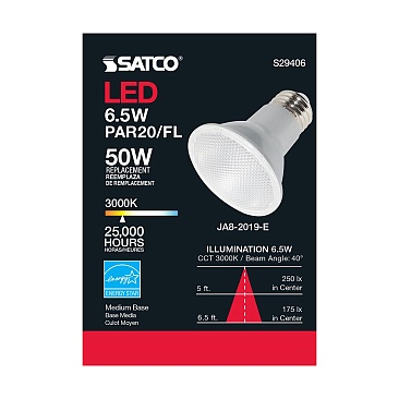 SATCO S29406 6.5W 120V 3000K PAR20 Dimmable LED Lamp