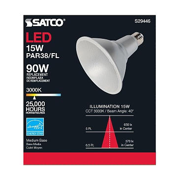 SATCO S29446 15W 120V 3000K PAR38 Dimmable LED Lamp