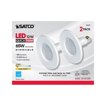 SATCO S9599 5 inch-6 inch 12W 120V 2700K Downlight Retrofit LED (2/Pack) Warm White