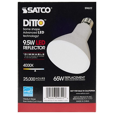 SATCO S9622 9.5W 120V 4000K BR30 Medium Base Dimmable LED Lamp Cool White