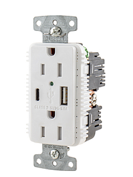 USB15AC5W Hubbell 15A RECEPTACLE WITH 5A USB A & C PORTS, WHITE