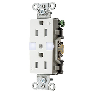 DR15NLWH Hubbell 15A 125V DECORATOR RECEPTACLE WITH NIGHTLIGHT, WHITE