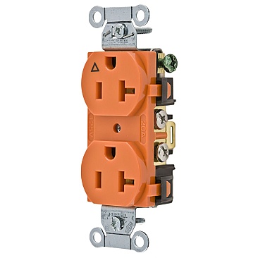 IG5352 Hubbell 20A 125V ISOLATED GROUND DUPLEX RECEPTACLE, ORANGE