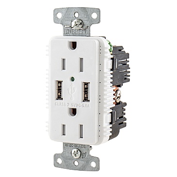 USB15AW Hubbell 15A RECEPTACLE WITH 3.1A USB PORTS, WHITE