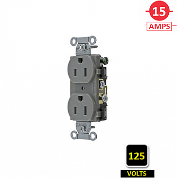 CR15GRYTR Hubbell 15A 125V TAMPER-PROOF SPEC GRADE DUPLEX RECEPTACLE, GREY, SIDE-WIRED ONLY