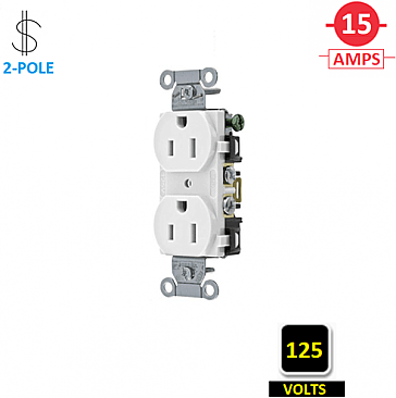 CR15WHI Hubbell 15A 125V SPEC GRADE DUPLEX RECEPTACLE, WHITE, SIDE-WIRED ONLY