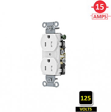 CR15WHITR Hubbell 15A 125V TAMPER-PROOF SPEC GRADE DUPLEX RECEPTACLE, WHITE, SIDE-WIRED ONLY