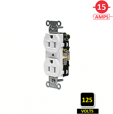 CRF15WHI Hubbell 15A 125V SPEC GRADE DUPLEX RECEPTACLE, WHITE, SIDE-WIRED ONLY