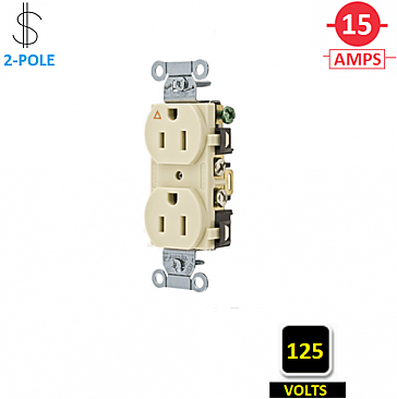 IG15CRI Hubbell 15A 125V ISOLATED GROUND CORROSION RESISTANT DUPLEX RECEPTACLE, IVORY