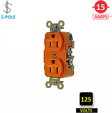 IG5262 Hubbell 15A 125V ISOLATED GROUND INDUSTRIAL GRADE DUPLEX RECEPTACLE, ORANGE