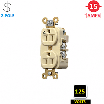 IG5262I Hubbell 15A 125V ISOLATED GROUND INDUSTRIAL GRADE DUPLEX RECEPTACLE, IVORY