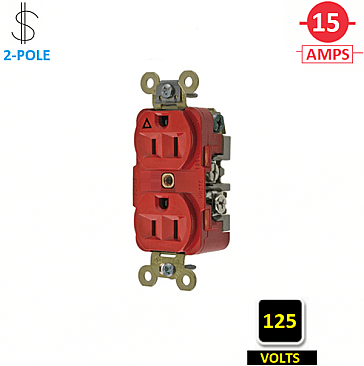 IG5262R Hubbell 15A 125V ISOLATED GROUND INDUSTRIAL GRADE DUPLEX RECEPTACLE, RED