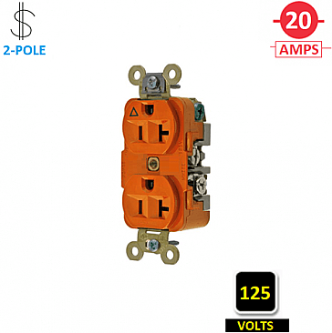 IG5362 Hubbell 20A 125V ISOLATED GROUND INDUSTRIAL GRADE DUPLEX RECEPTACLE, ORANGE
