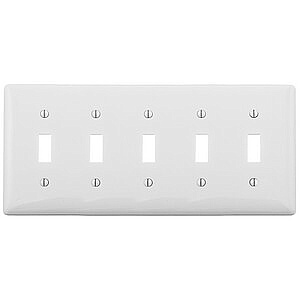 NP5W Hubbell 5 GANG TOGGLE PLATE WHITE