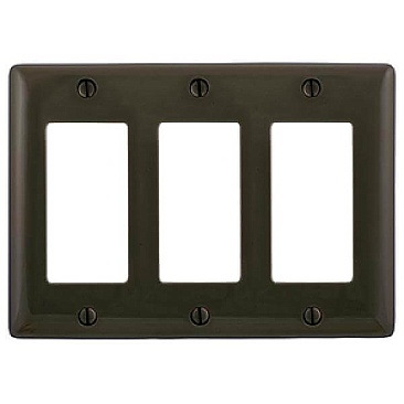 NPJ263 Hubbell NYLON MID-SIZED 3-GANG ELECTRICAL COVER PLATE BROWN