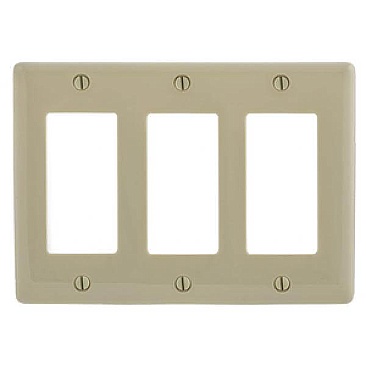 NPJ263I Hubbell NYLON MID-SIZED 3-GANG ELECTRICAL COVER PLATE IVORY