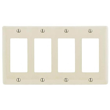NPJ264LA Hubbell NYLON MID-SIZED 4-GANG ELECTRICAL COVER PLATE LIGHT ALMOND