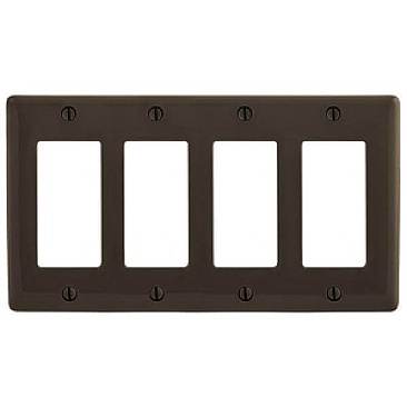 NPJ264 Hubbell NYLON MID-SIZED 4-GANG ELECTRICAL COVER PLATE BROWN