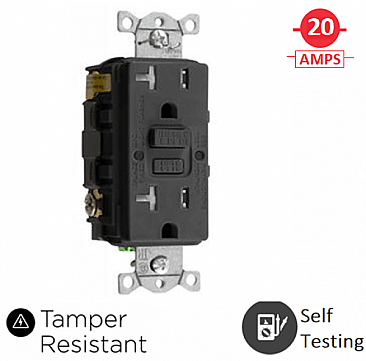 GFTRST20BK Hubbell 20 AMP 125V TAMPER RESISTANT GFCI BLACK
