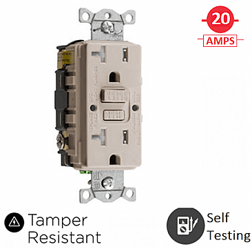 GFTRST20LA Hubbell 20 AMP 125V TAMPER RESISTANT GFCI LIGHT ALMOND