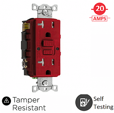 GFTRST20R Hubbell 20 AMP 125V TAMPER RESISTANT GFCI RED