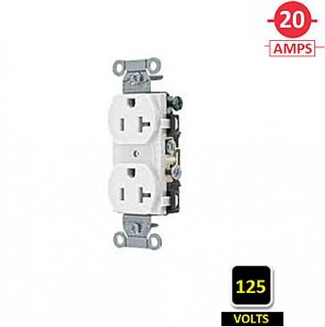 CR20WHI Hubbell 20A 125V SPEC GRADE DUPLEX RECEPTACLE, WHITE, SIDE-WIRED ONLY