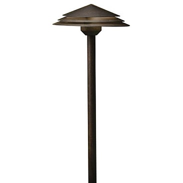 Kichler 16124AGZ27 round tiered LED path light with 2700K warm white illumination in aged bronze ...