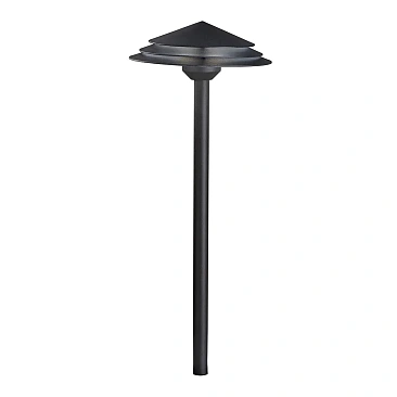 Kichler 16124BKT27 round tiered LED path light with 2700K warm white illumination in textured bla...