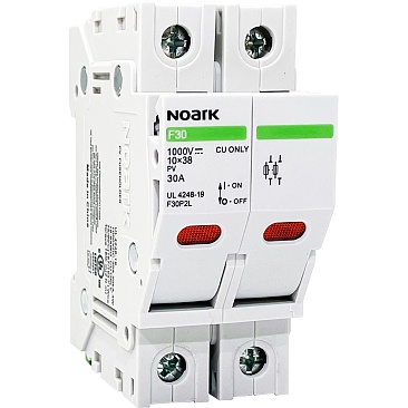 The Noark F30CC2 is a 2-pole Class CC fuse holder rated for 30A and 600Vac/Vdc, complete with an ...