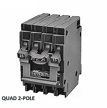 Q21525CTNC Siemens QUAD 2 X 1 POLE 15 AMP + 1 X 2 POLE 25 AMP PUSH ON CIRCUIT BREAKER