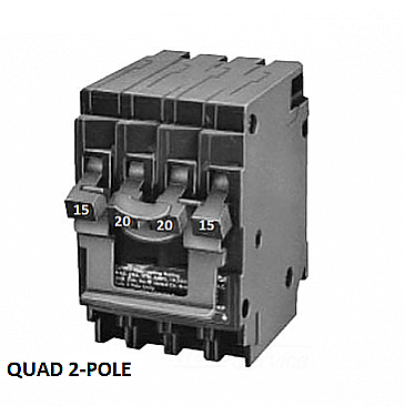 Q21520CTNC Siemens QUAD 2 X 1 POLE 15 AMP + 1 X 2 POLE 20 AMP PUSH ON CIRCUIT BREAKER